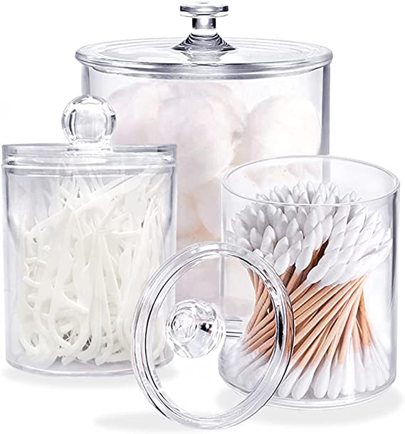 Photo 1 of 3 Pack Cotton Swab Ball Pad Holder with Lid,Clear Acrylic Bathroom Container,Makeup Organizer for Cotton Swabs,Cotton Rounds,Cotton Ball,Floss Picks,Bath Salts and Hair Ties(10 OZ,20 OZ)