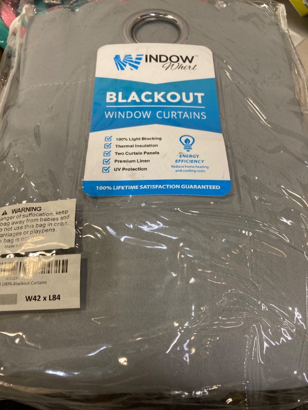 Photo 2 of 100% Blackout Window Curtains: Room Darkening Thermal Window Treatment with Light Blocking Black Liner for Bedroom, Nursery and Day Sleep - 2 Pack of Drapes, Glacier Gray (84” Drop x 42” Wide Each)