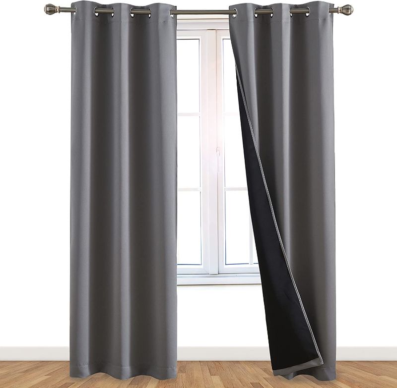 Photo 1 of 100% Blackout Window Curtains: Room Darkening Thermal Window Treatment with Light Blocking Black Liner for Bedroom, Nursery and Day Sleep - 2 Pack of Drapes, Glacier Gray (84” Drop x 42” Wide Each)