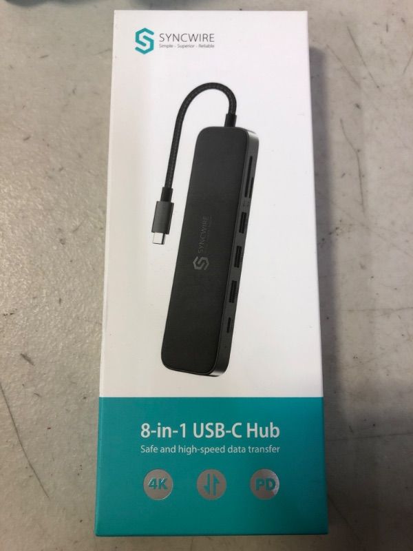 Photo 1 of Syncwire USB C Hub 8-in-1 USB C Adapter with 4K HDMI, 100W Power Delivery, USB-C 3.0 and 2 USB-A 3.0 5Gbps Data Ports, SD and microSD Card Reader for MacBook Pro/iPad Pro/Type-C Laptop and More