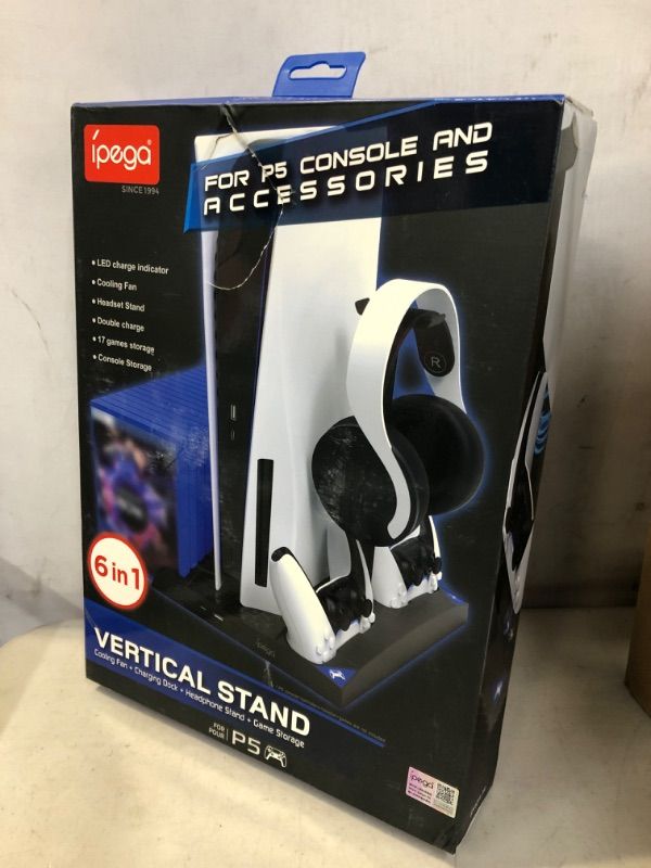 Photo 2 of PS5 Stand with Cooling Fan and Dual Controller Charger Station for Playstation 5 PS5 Console, Cooler Fan with Charging Dock Station and 17 Games Storage