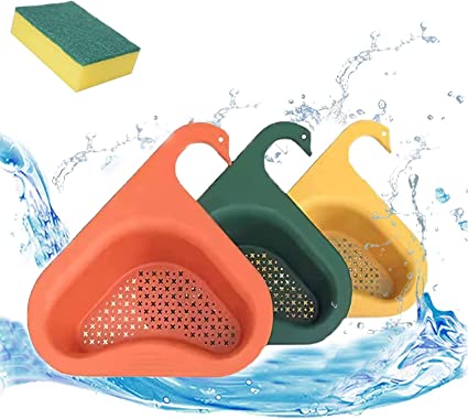 Photo 1 of 3 Pack Reusable Sponge, Kitchen Triangle Sink Filter, Corner Kitchen Sink Strainer Basket, Multi-function Water Storage Tank Drain Rack Fits All Sink Swan Drain Basket Sink with