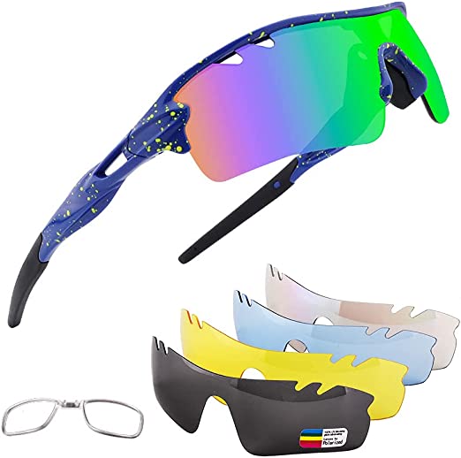 Photo 1 of  Polarized Sports Sunglasses with 5 Interchangeable Lenses,Mens Womens Cycling Glasses, Running