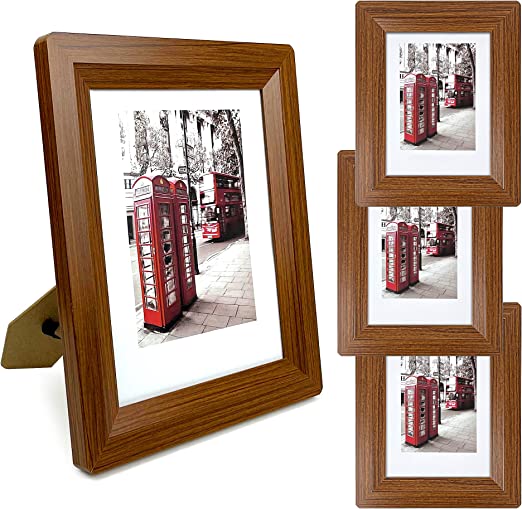 Photo 1 of 8x10 Picture Frames Set, Set of 4 Wood Picture Frames Real Tempered Glass and Composite Wooden Rustic Rounded Corners Photo Display for Tabletop Wall Mount with Hanging Hardware and Stand (Dark brown)