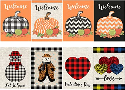 Photo 1 of 8-Pack Garden Flags 12x18 Double Sided, Seasonal Garden Flags Set, Holiday Garden Flags for Outside, Small Outdoor Decorative Yard Flags