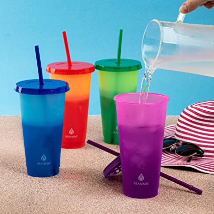 Photo 1 of 12 Pack Manna Color Changing Reusable Tumblers with Straw Set