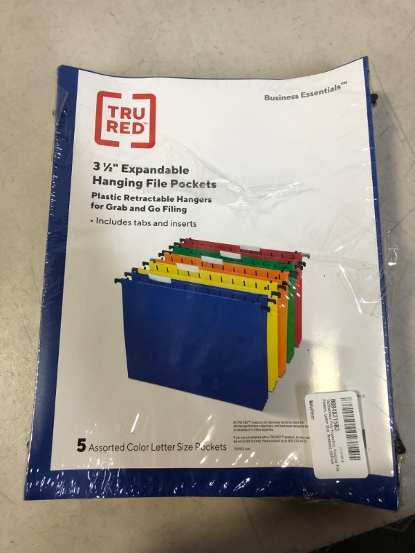 Photo 2 of 1InTheOffice Poly Expanding Hanging File Folders, Letter Size, Assorted,10/Pack FACTORY SEALED