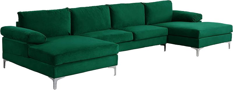 Photo 1 of **NOT COMPLETE** Casa Andrea Milano Modern Large Velvet Fabric U-Shape Sectional Sofa, Double Extra Wide Chaise Lounge Couch, Emerald BOX 3 OF 3...... 