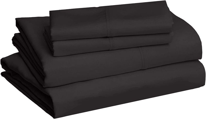 Photo 1 of Amazon Basics Lightweight Super Soft Easy Care Microfiber Bed Sheet Set with 14-Inch Deep Pockets - Queen, Black
