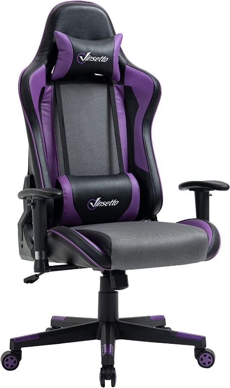 Photo 1 of Vinsetto Gaming Chair Racing Style Ergonomic Office Chair High Back Computer Desk Chair Adjustable Height Swivel Recliner with Headrest and Lumbar Support, Purple   +++ FACTORY SEALED ITEM +++
