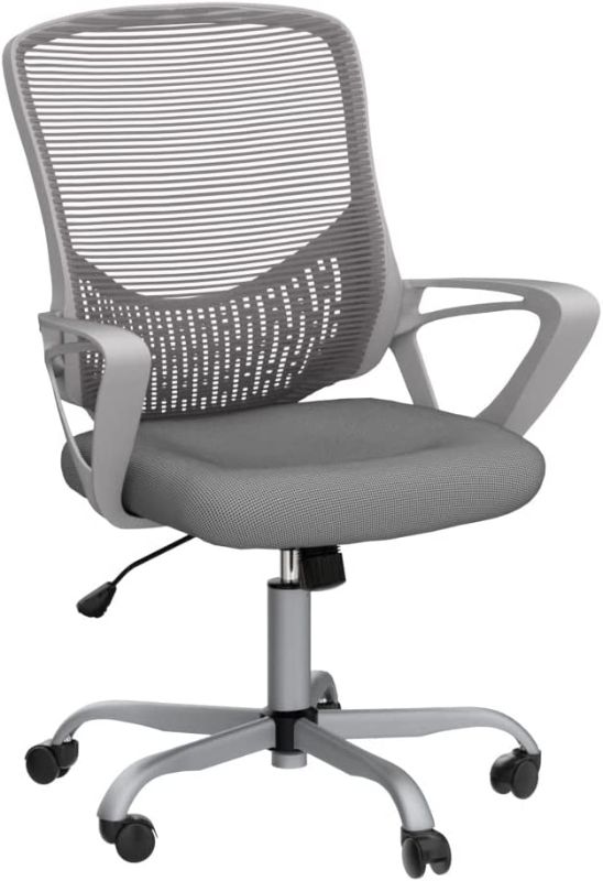 Photo 1 of Home Office Chair Ergonomic Computer Desk Chair Mesh Mid-Back Height Adjustable Swivel Chair with Armrest, Grey
