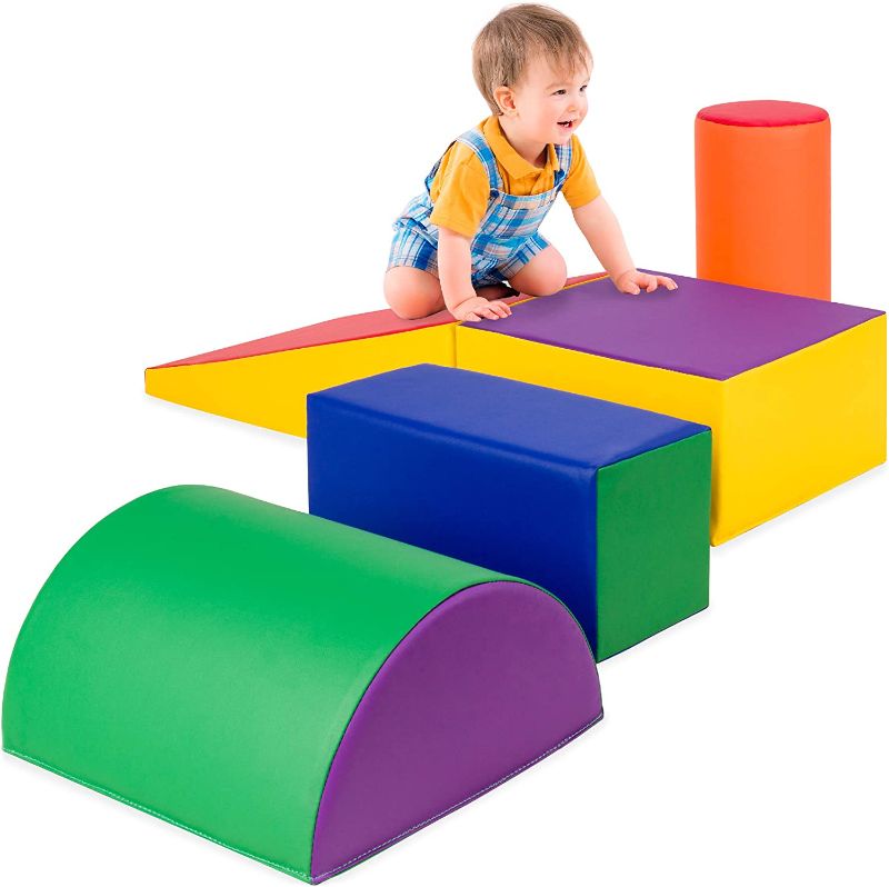 Photo 1 of Best Choice Products 5-Piece Kids Climb & Crawl Soft Foam Block Activity Play Structures for Child Development, Color Coordination, Motor Skills

