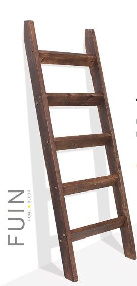 Photo 1 of 
FUIN 5 Ft (58") Wood Decorative Wall Leaning Blanket Ladders Bathroom Storage Quilt Towel Display Rack Shelf Holder Rustic Farmhouse, Brown
