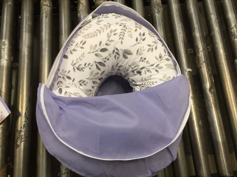 Photo 2 of Boppy Nursing Pillow and Positioner—Original | Gray Taupe Watercolor Leaves | Breastfeeding, Bottle Feeding, Baby Support | with Removable Cotton Blend Cover | Awake-Time Support
