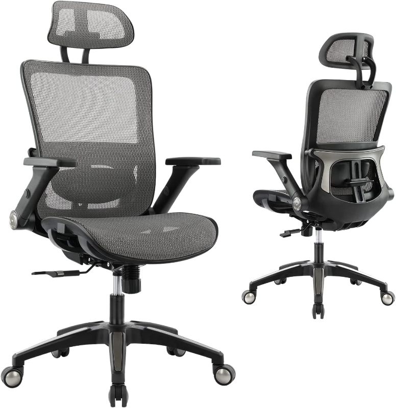 Photo 2 of Colamy Ergonomic Mesh Office Chair High Back Executive Home Desk Chair with 4D Flip-up Armrests Grey
