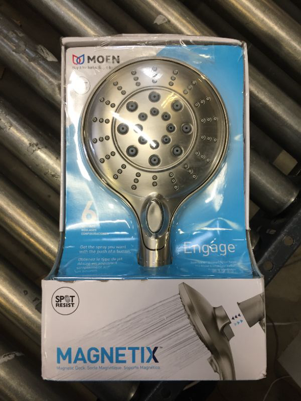 Photo 2 of 
Moen Engage Spot Resist Brushed Nickel Magnetix Six-Function 5.5-Inch Handheld Showerhead with Magnetic Docking System, Detachable Shower Head, 26112SRN
