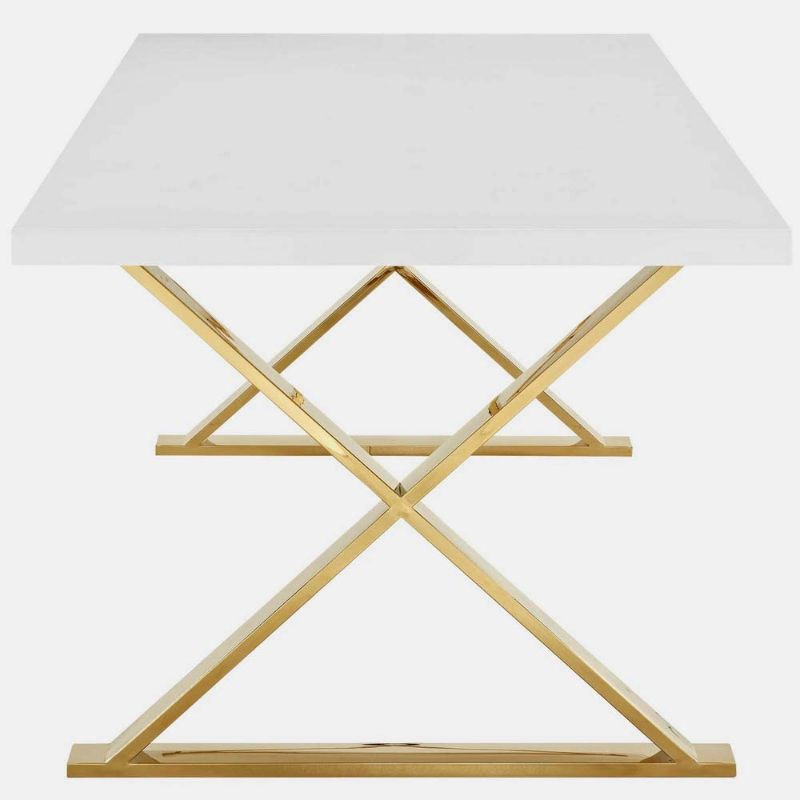 Photo 1 of *** SOLD FOR PARTS *** Modway Sector 87" Modern Dining Table with Gold Stainless Steel Metal X-Base in White Gold  *** TABLE LEG ONLY ***
