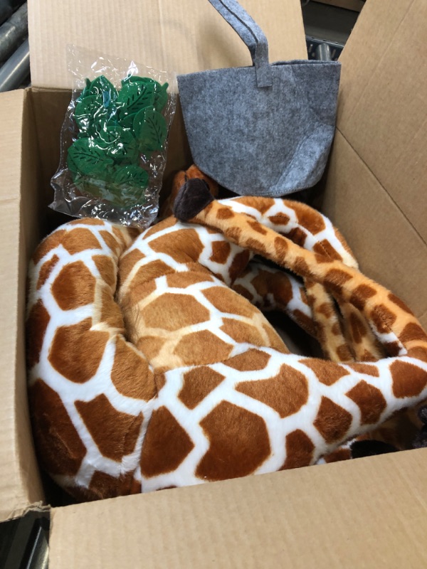 Photo 2 of BRINJOY Giant Giraffe Stuffed Animal Set, 47 Inch Large Plush Giraffe Toy with Bird&Basket&Leaves&Card, Big Lifelike Standing Giraffe for Girls Boys
