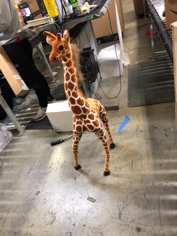 Photo 3 of BRINJOY Giant Giraffe Stuffed Animal Set, 47 Inch Large Plush Giraffe Toy with Bird&Basket&Leaves&Card, Big Lifelike Standing Giraffe for Girls Boys
