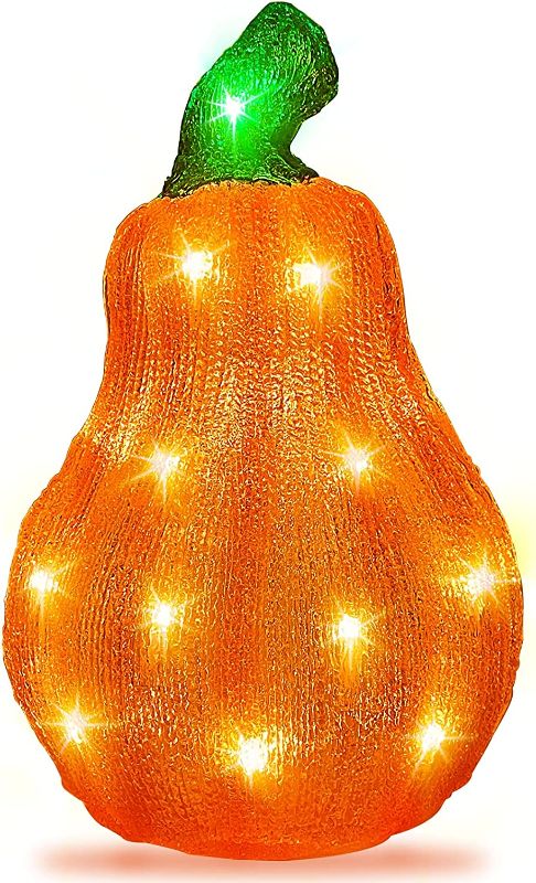 Photo 1 of 14'' Lighted Resin Pumpkin Fall Thanksgiving Decor with Timer Battery Operated 30LED Orange Lights for Autumn Harvest Fall Thanksgiving Table Indoor Outdoor Home Decorations
