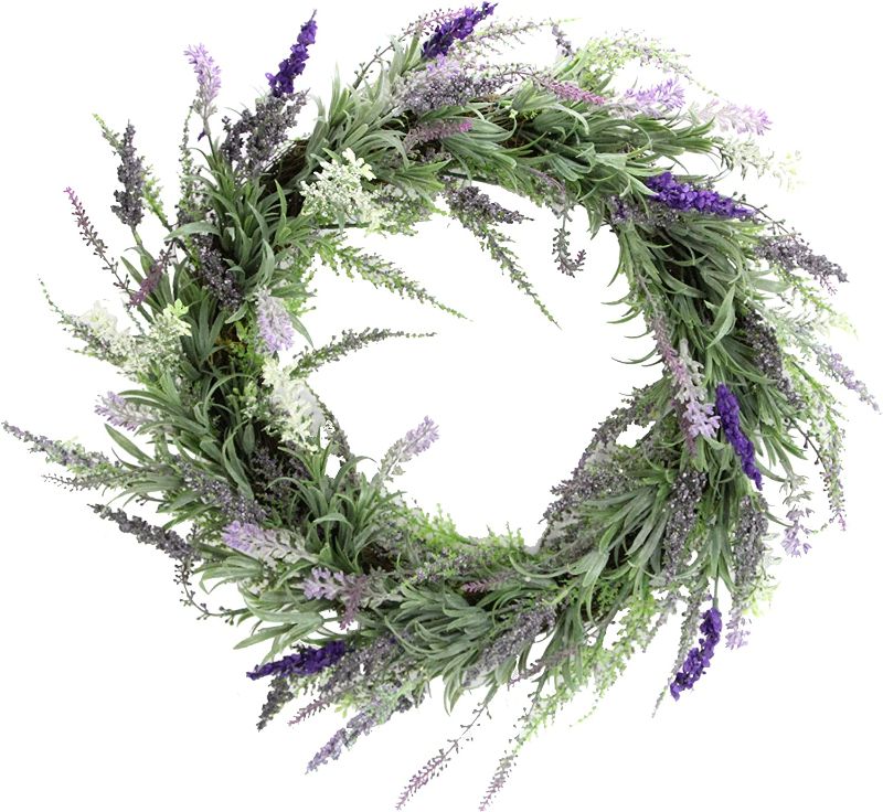 Photo 1 of Admired By Nature Artificial 22” French Lavender Wreath, factory sealed 
