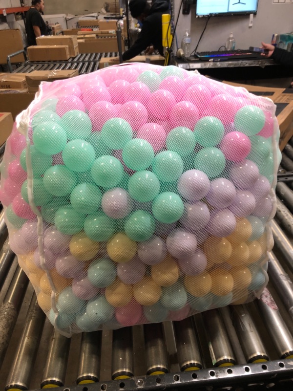 Photo 2 of Amazon Basics BPA Free Crush-Proof Plastic Ball Pit Balls with Storage Bag, Toddlers Kids 12+ Months, 6 Pastel Colors - Pack of 1000 6 Pastel Colors 1,000 Balls