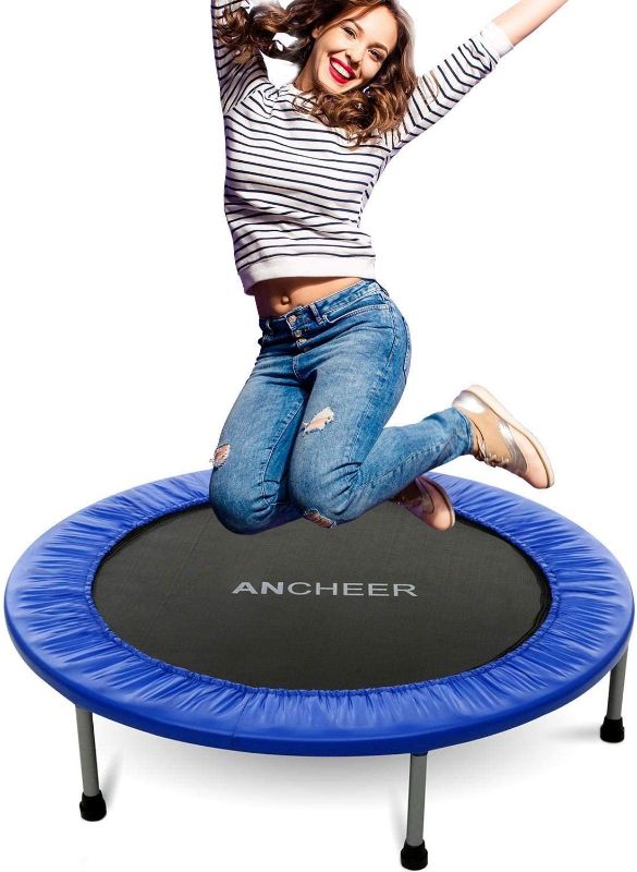 Photo 1 of ANCHEER 38 Inch Rebounder Trampoline for Adults and Kids, Foldable Mini Fitness Rebounder Trampoline with Safety Pad for Indoor Garden Workout Cardio Training Max Load 220lbs
