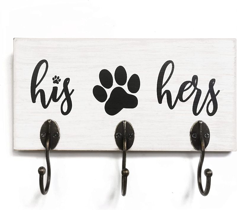 Photo 1 of 10 o'clock Decorative Key Holder & Dog Leash Hook Wall Mount for Entry Way, Kitchen, & Mudroom, His Hers & Paw Print Triple Hook, 10" x 5"
