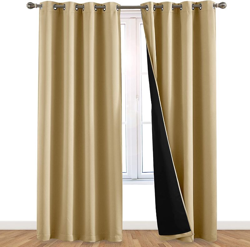 Photo 1 of 100% Blackout Window Curtains: Room Darkening Thermal Window Treatment with Light Blocking Black Liner for Bedroom, Nursery and Day Sleep - 2 Pack of Drapes, Sandstone (84” Drop x 52” Wide Each)
