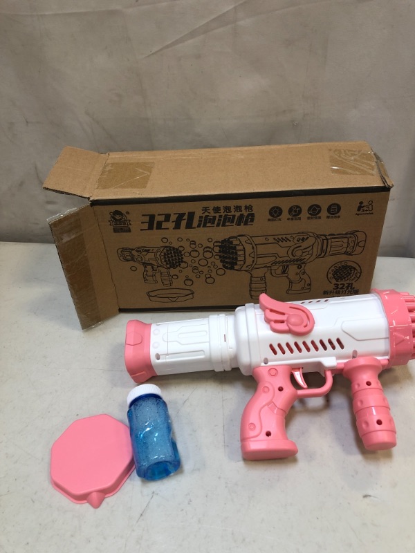 Photo 2 of Angel Bazooka Bubble Gun,32 Holes Bubble Blaster,Automatic Bubble Machine, Summer Outdoor Toy Gifts for Kids Birthday Party Wedding (Pink)
