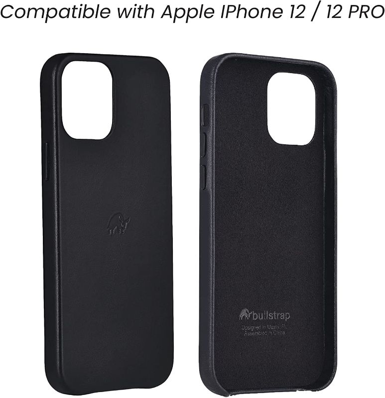Photo 2 of Bullstrap Premium Leather Phone Case Compatible with Apple iPhone 12/12 Pro, Black Edition Leather