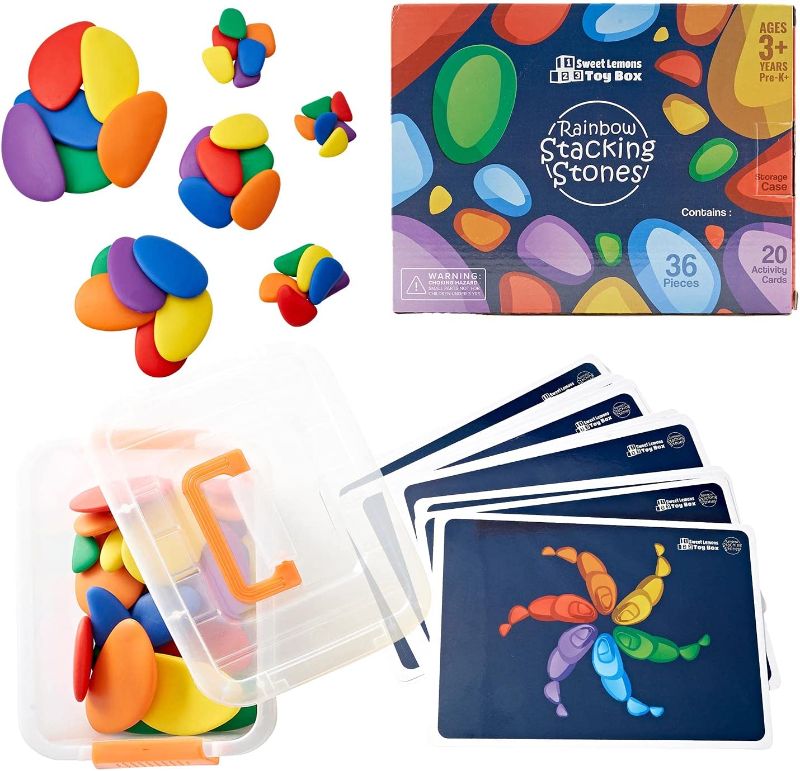 Photo 1 of 36 Rainbow Stacking Stones & Activity Cards Set - Color Sorting Stacking Rocks are A Great Teaching Aid, Also Help Gross & Fine Motor Skill Development - Sorting Toys for at Home & Classroom Use

