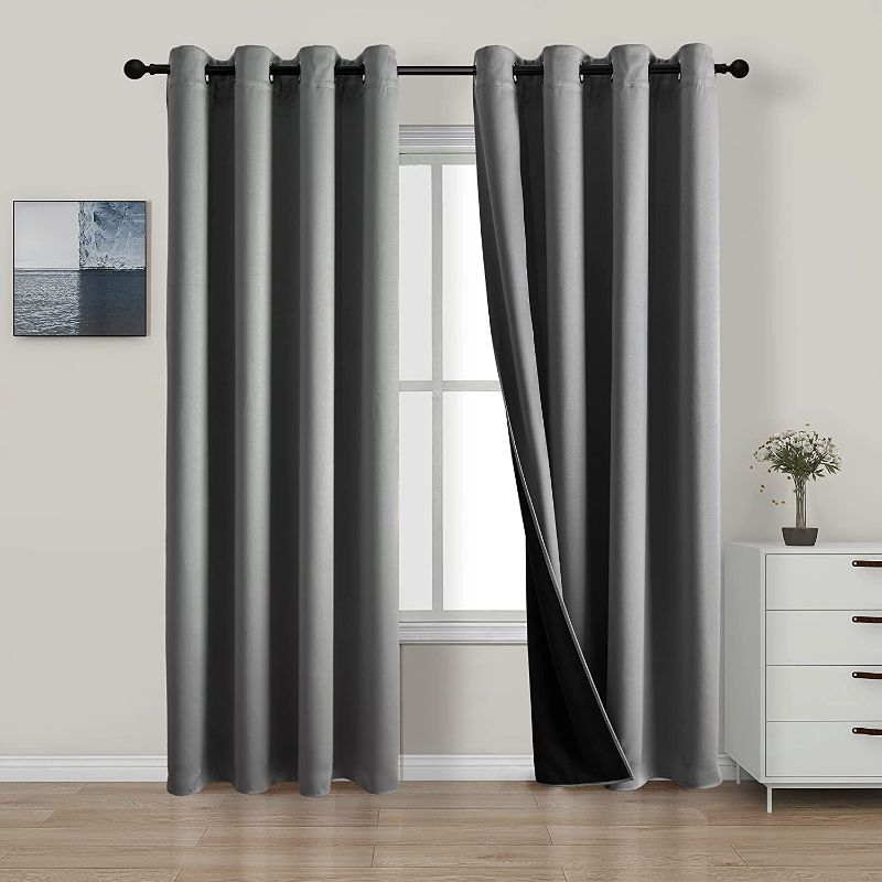 Photo 1 of DÉCORIDEA Double Layer 100% Blackout Window Curtains Panel ,Thermal Insulated Blackout Curtain for Bedding Living Room ,2 Panels (52W x 96L, Silver Gray)
