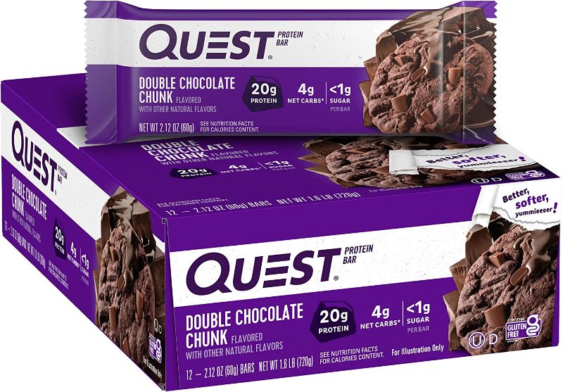 Photo 1 of \Quest Nutrition Double Chocolate Chunk Protein Bars, High Protein, Low Carb, Gluten Free, Keto Friendly, 12 Count
exp 7/10/2022