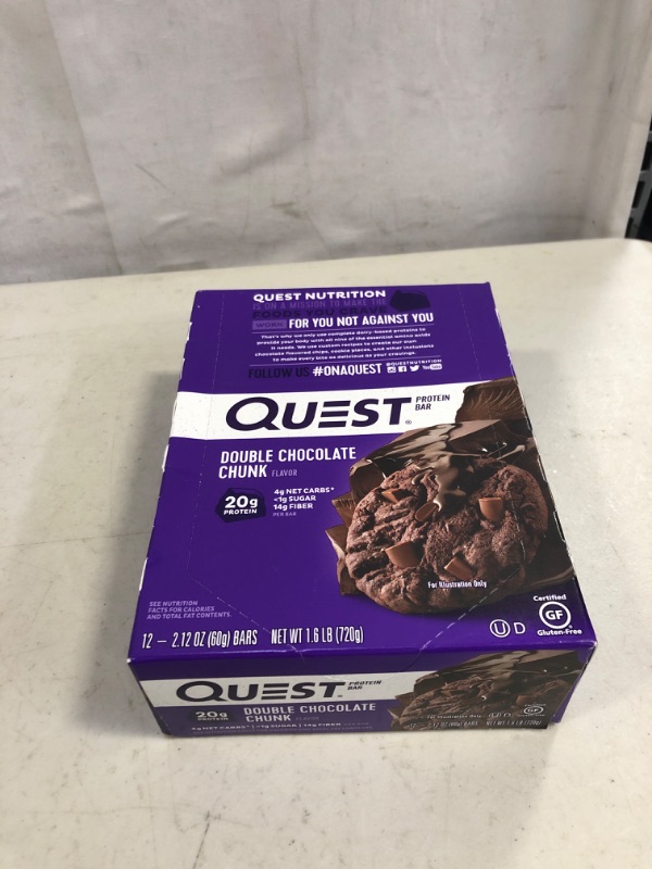 Photo 2 of \Quest Nutrition Double Chocolate Chunk Protein Bars, High Protein, Low Carb, Gluten Free, Keto Friendly, 12 Count
exp 7/10/2022