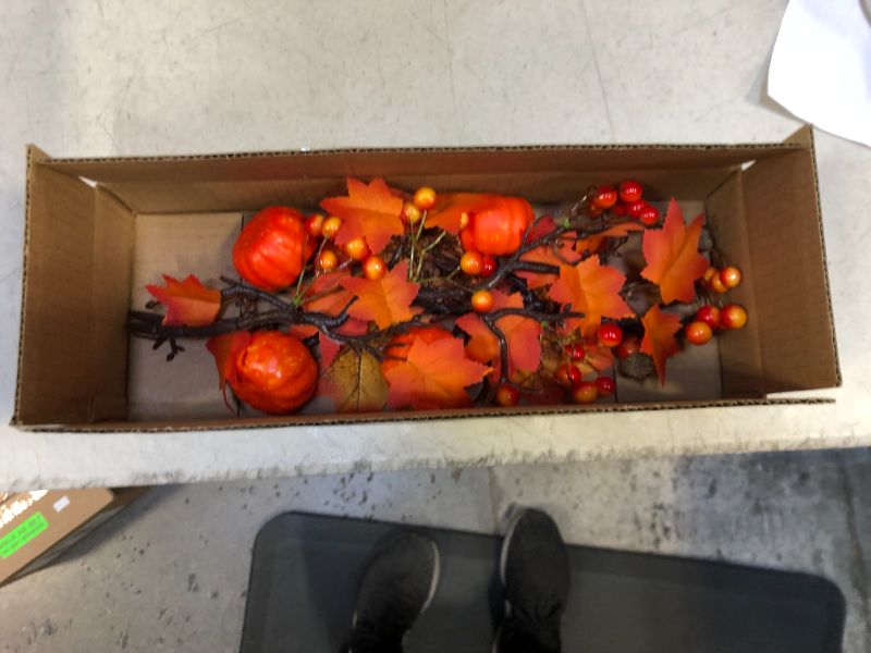 Photo 2 of 3P Thanksgiving Decorations Home Thanksgiving Table Flower Decor Fall Maple Leaves Branches with Pumpkins Decor & Acorn Berries Fall Picks for Fall Decoration Home Indoor Table Vase Decor(Orange Red)
