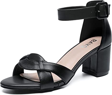 Photo 1 of BayQ Women Black Low Heel Open Toe Ankle Strap Chunky Heel Pump Sandals Evening Dress Party Wedding Strappy Buckle Sandals SIZE 11