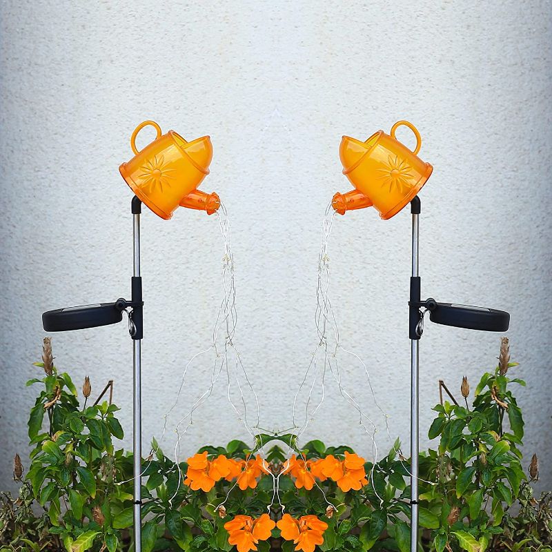Photo 2 of 2 Pack Solar Watering Can w/Fairy Lights?Solar Garden Stake Waterproof LED Garden Lights,for Patio Yard Walkway Pathway Lawn Decorations? 2color- (Orange)
