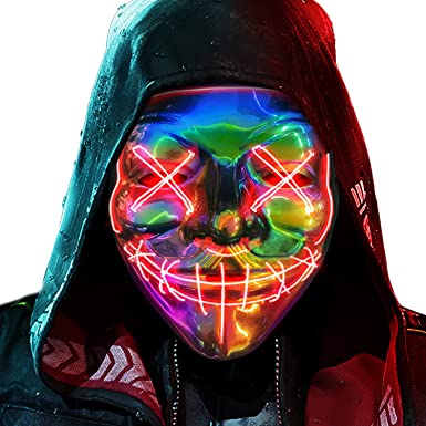 Photo 1 of Halloween Purge Mask Light Up - CHAOYU LED Mask Face Costume Scary Glow Mask Glowing in the Dark for Men Women