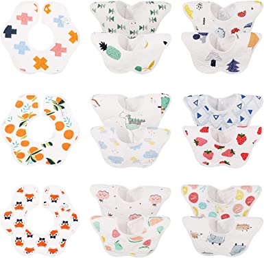 Photo 1 of Cotton Baby Bibs,15-Pack 360? Rotate Soft Baby Bib Drooling Bibs for Girls and Boys, Waterproof Absorbent and Adjustable Bib Set