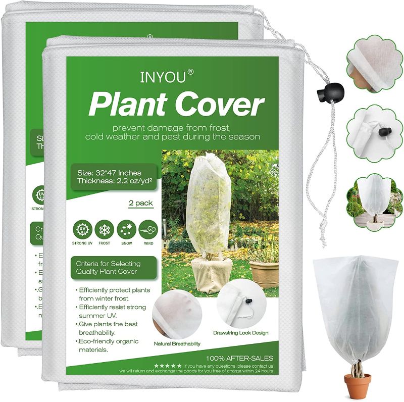 Photo 1 of  Bird Netting vegetable and fruit seedlings cover Plant Covers Freeze Protection32 x 47"Drawstring Warm Plant Protection Cover Bags, Reusable Shrub Jacket Tree Cover Cold Bird Insect Prevention 2 bags
