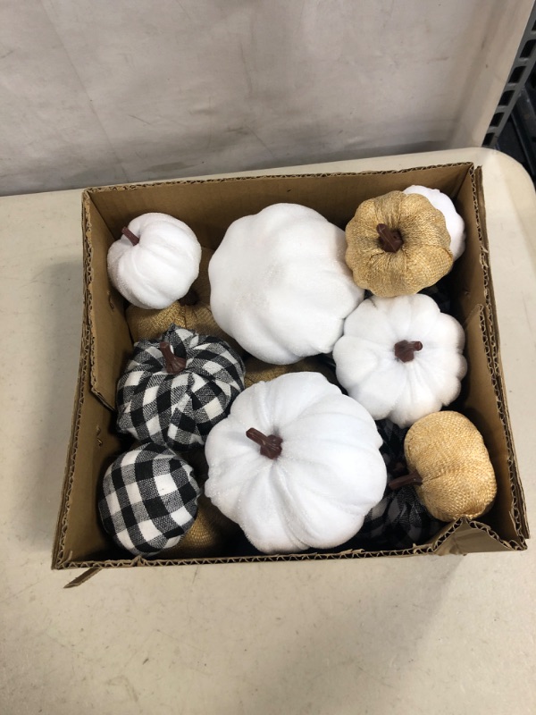 Photo 3 of 16 Pcs Artificial Pumpkins Assorted Fall Pumpkins White Pumpkins Burlap Pumpkins Rustic Pumpkins for Fall Harvest Thanksgiving Halloween Fireplace Decorations
