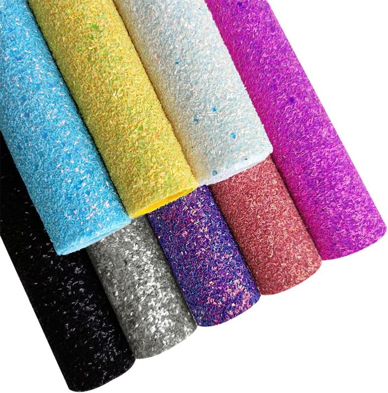 Photo 1 of ?? A4 Size Sparkly Stripe Chunky Glitter Leatherette Fabric 8 Pcs Thin Strips Sequins Synthetic Leather for Earrings Hair Bows Clips Making, 30cmx21cm
