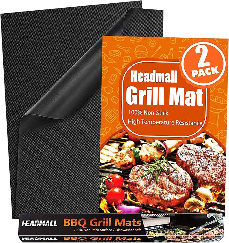 Photo 1 of [Thickness UP]HEADMALL Grill Mat, Thickest 600 Degrees BBQ Grill Mat(2 Packs), Heavy-Duty BBQ Mat Non-Stick & Reusable & Easy-Clean, Used by BBQ Aficionado & Professional Chefs Worldwide
