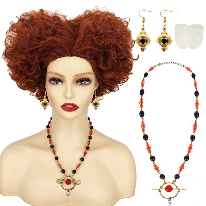 Photo 1 of 
Mildiso Winifred Sanderson Wig Costume Women with Earrings + Teeth + Necklace Short Curly Wavy Hair Wig with Wig Caps Cute Colored Synthetic Wig for Party Halloween M112BR

