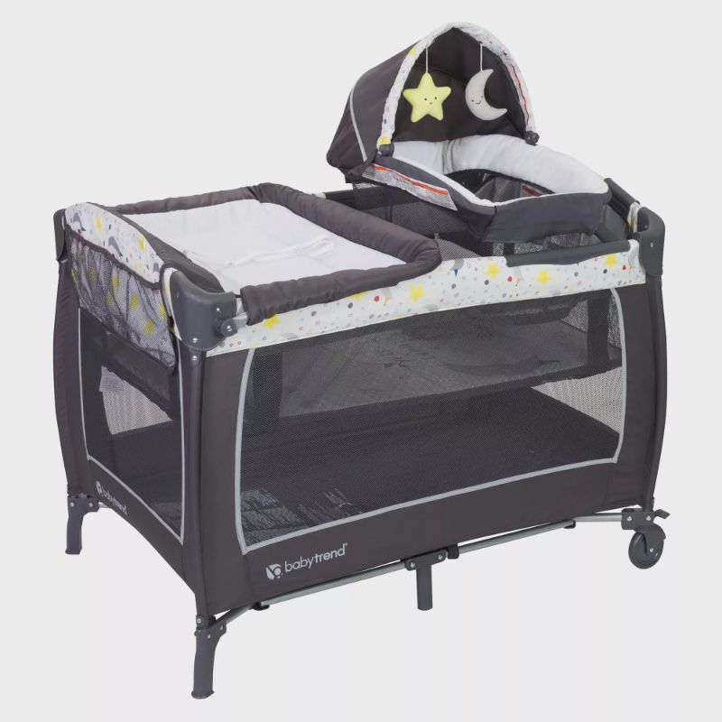 Photo 1 of Baby Trend Lil Snooze Deluxe II Nursery Center Playard with Travel Bag - Twinkle Twinkle Little Moon - White
