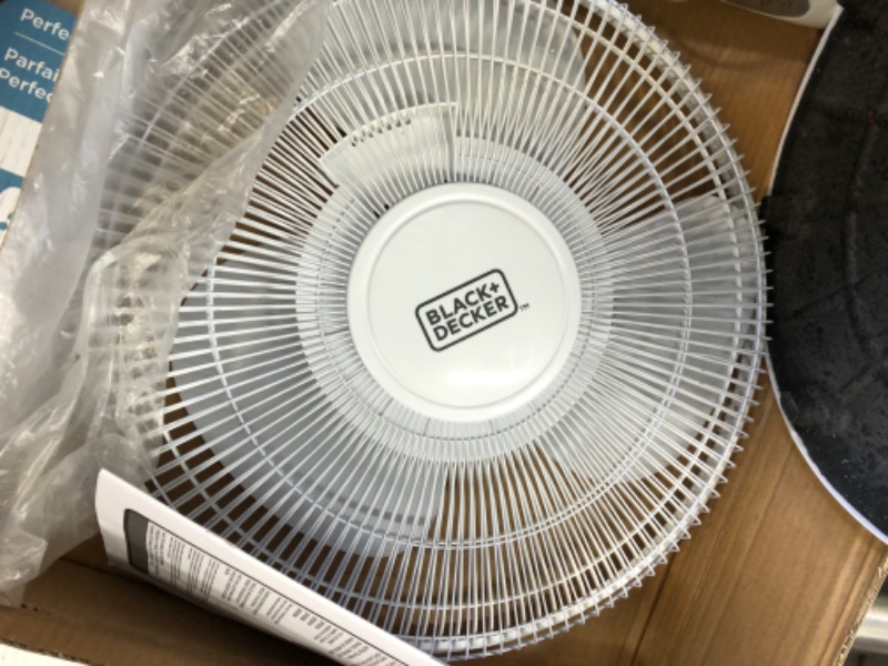 Photo 3 of Black & Decker 16 In. Stand Fan with Remote, White - 16" Diameter - 3 Speed - Durable, Adjustable Height, Tilt Angle, Oscillating, Timer-off Function - 22.8" Height x 17.7" Width x 15.8" Depth - Whit-------used with scuffs on the main part of the fan-----