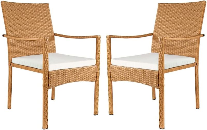 Photo 1 of Amazon Brand - Ravenna Home Set of 2 Coastal Outdoor Patio Dining Chairs with Cushion, Weather-Resistant PE Rattan Wicker - Beige-----------Barely Used----------missing hardware
