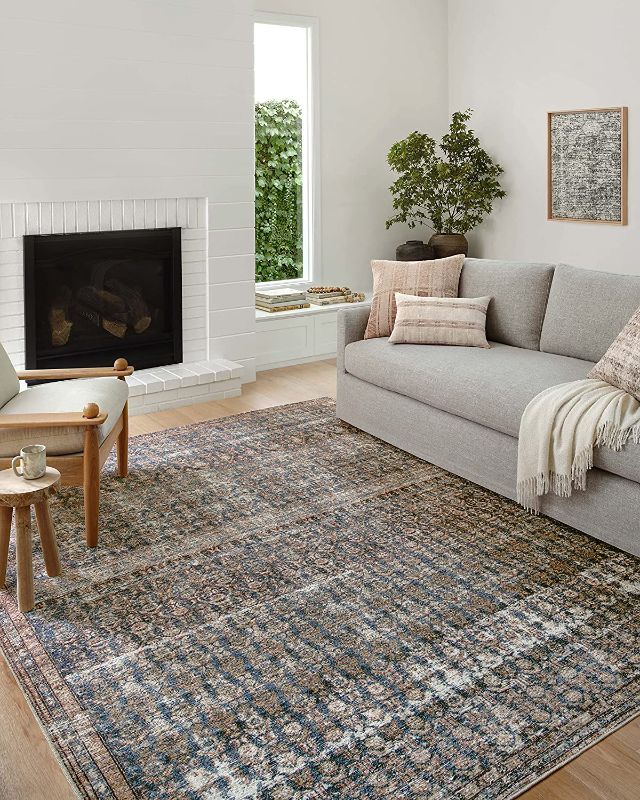 Photo 1 of Amber Lewis x Loloi Billie Collection BIL-02 Ocean / Brick, Traditional 5'-0" x 7'-6" Area Rug--------used needs cleaning
