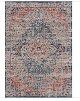 Photo 1 of Bloom Rugs Traditional Blue Terracotta Area Rug - Vintage Boho Area Rugs - 6'6" x 9' - Blue/Terracotta--------used needs cleaning
